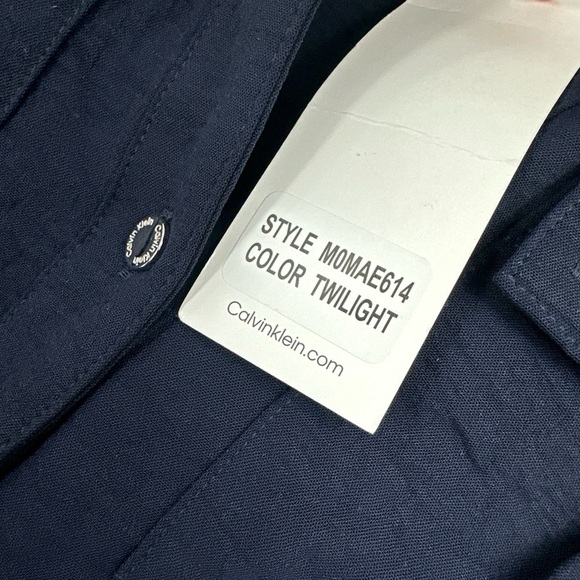 CALVIN KLEIN Textured Roll-Tab Blouse Top Sz Small Twilight Navy Blue New - Picture 4 of 6